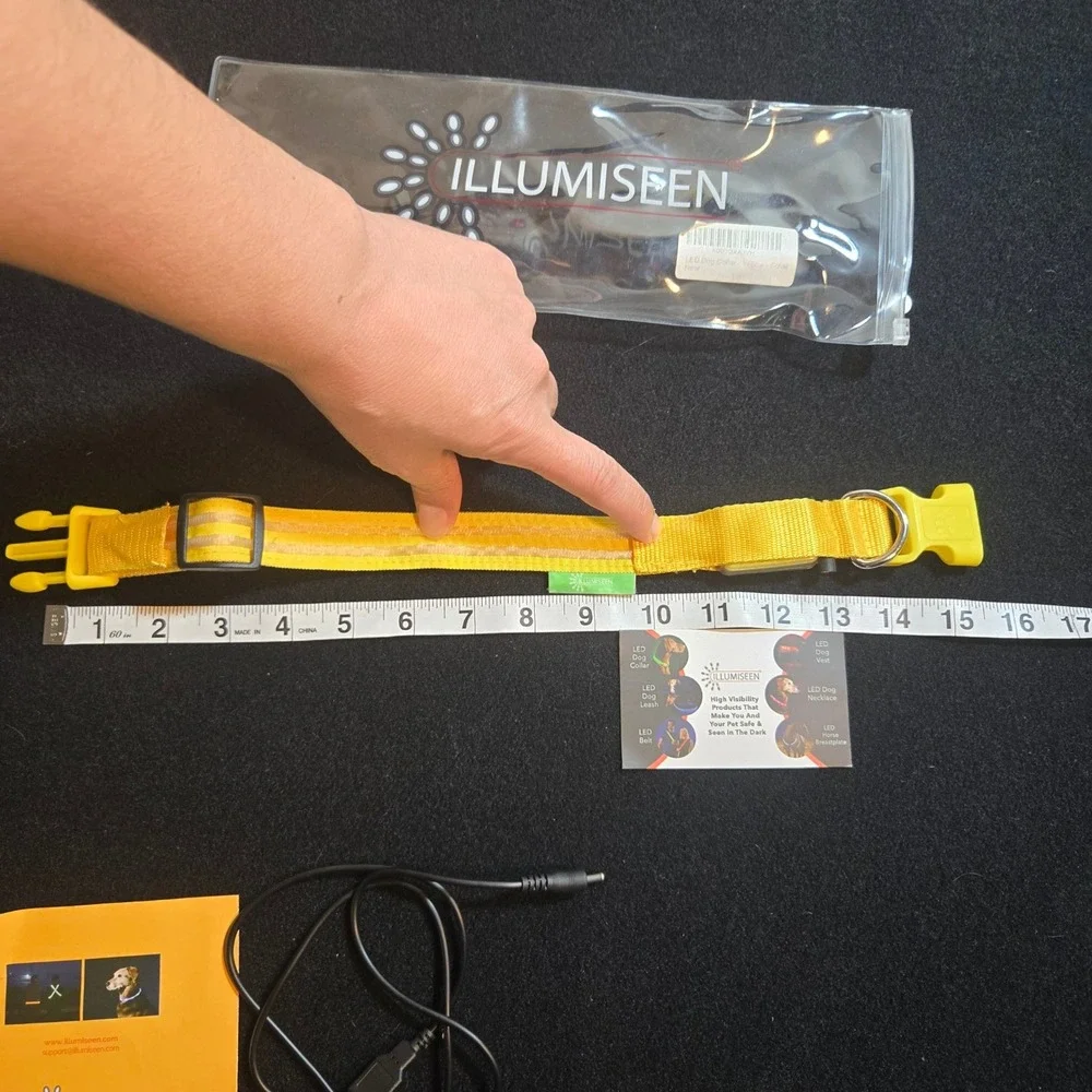 Illumiseen LED Dog Collar Yellow Rechargeable USB High Visibility Small Safety